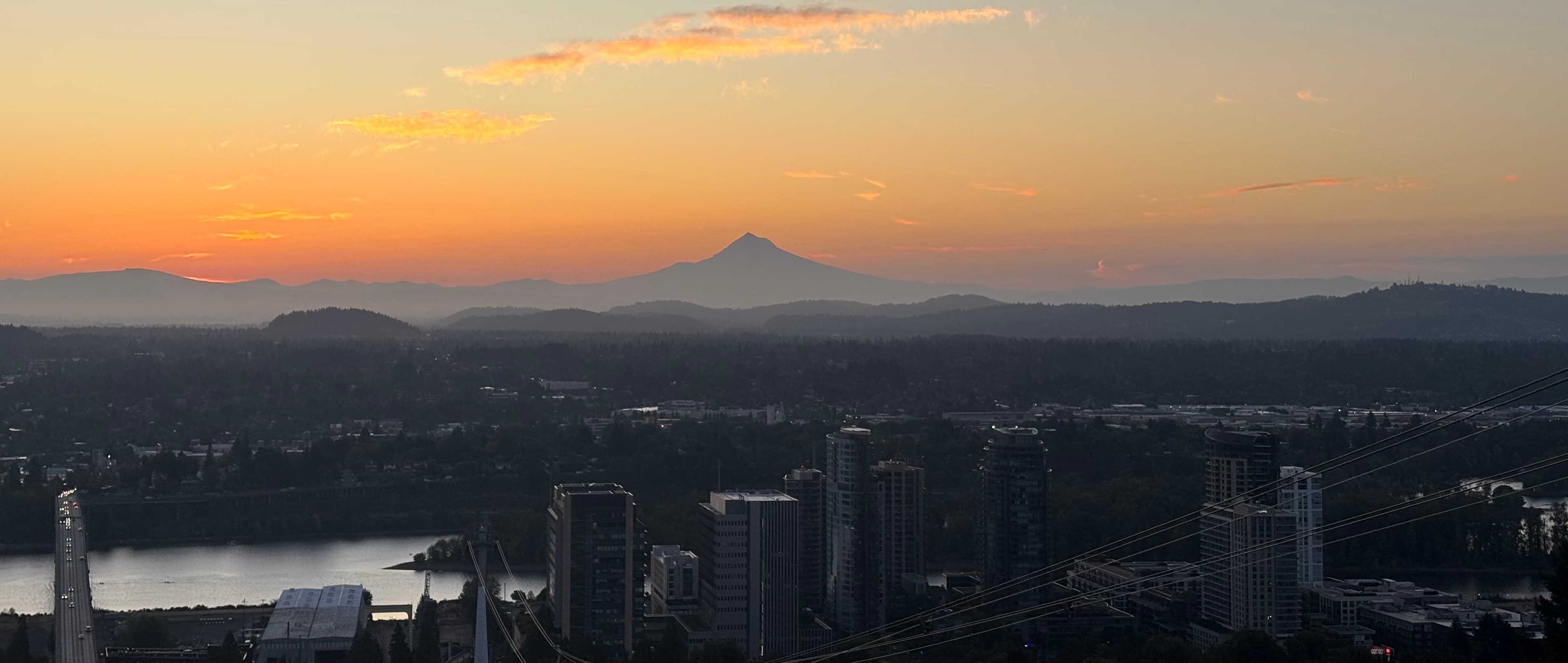 Mt. Hood at sunrise over the Portland skyline